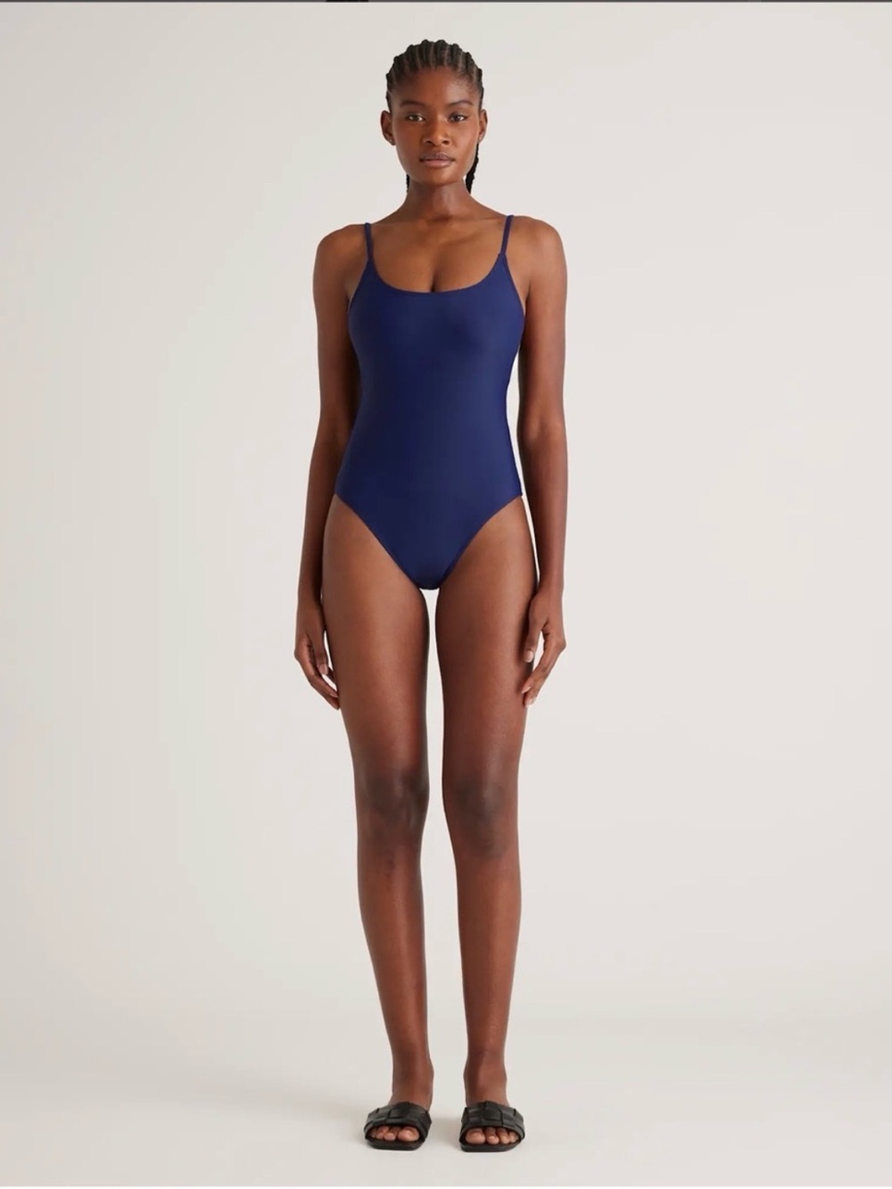 New Quince Italian Cami One-Piece Swimsuit in Deep Navy Size L